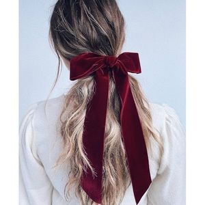 Kristen ess burgundy red velvet bow slide clip